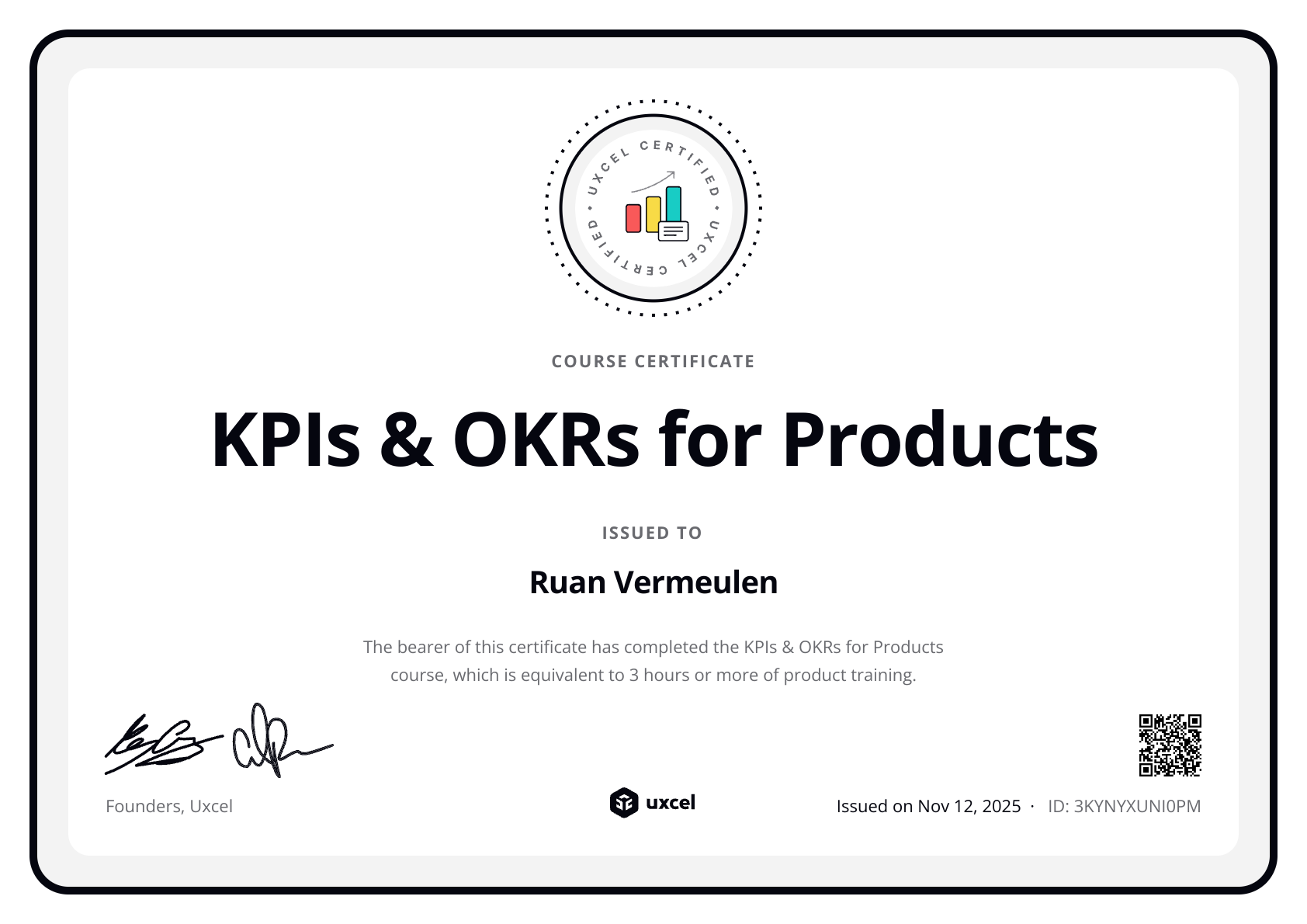 Ruan Vermeulen's certificate